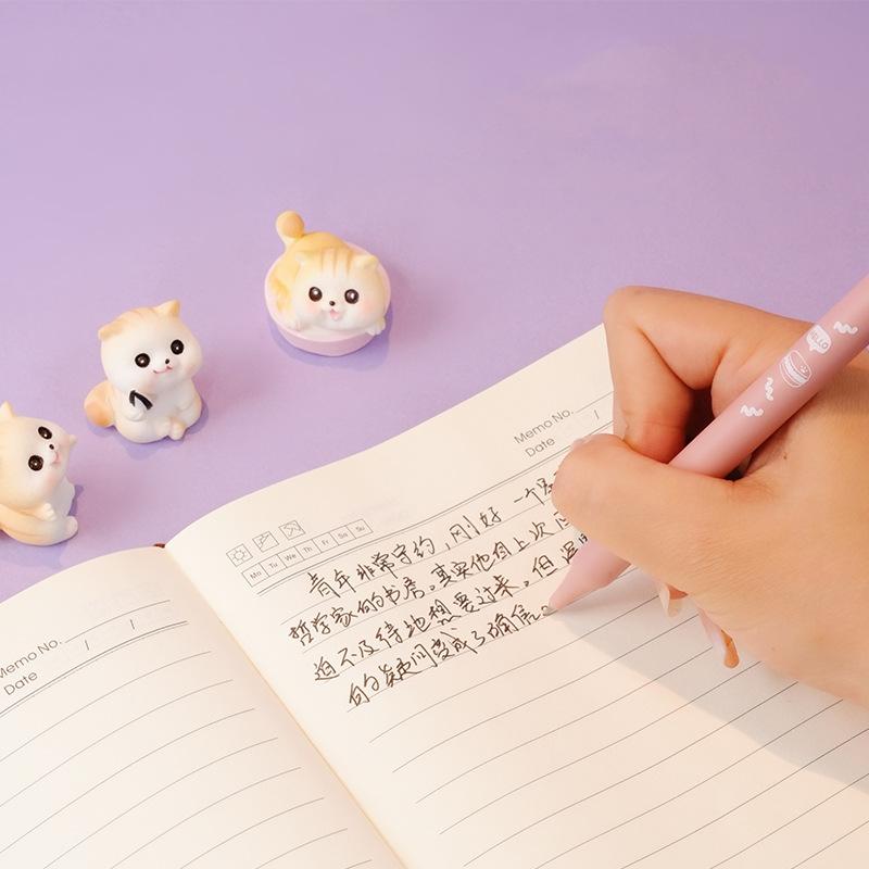 4 шт., набор гелевых ручек с милым котом, шариковая ручка 0,5 мм, черный цвет, чернила для письма для девочек