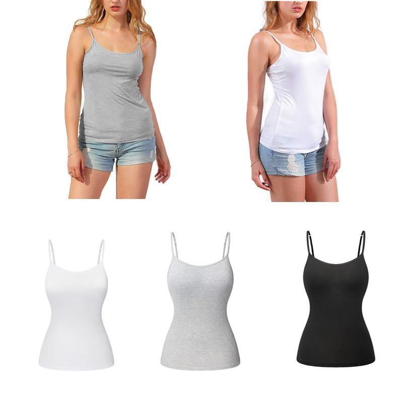 Женские корректирующие топы, хлопковая майка с бюстгальтером с полкой, регулируемый топ на бретелях, майки на бретельках