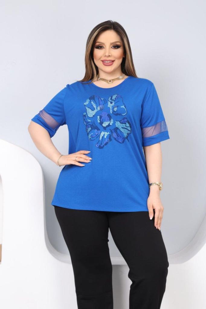Женская блузка большого размера Блузка большого размера с каменным цветочным узором спереди