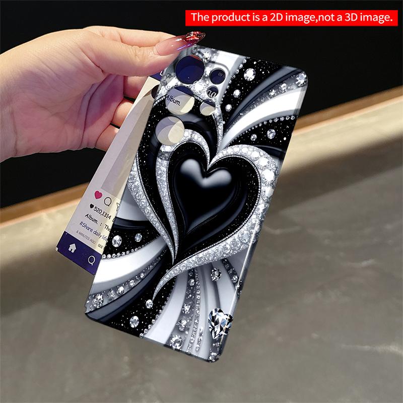 2DFlat Samsung phone case Black & White Diamond Heart Swirl Design Applicable to Galaxy S22 S23 S24 S25ULTRA S26 A12 A13 A14 A15 A16