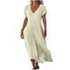 Fashion Women's Solid Color V-neck Long Dress Loose