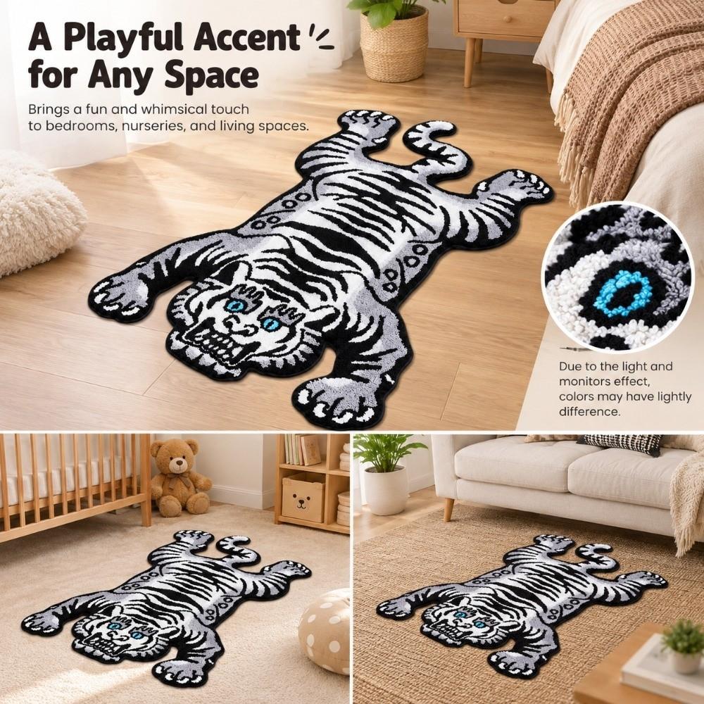 Non-Slip Tiger Area Rug Imitation Cashmere Cartoon Carpet Soft Home Decor Carpet Living Rooms