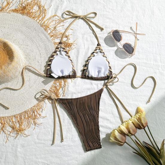 2 шт./комплект женский комплект бикини сексуальный плиссированный пэчворк цветной бюстгальтер халтер высокая талия плавки комплект со шнуровкой пляжный купальник