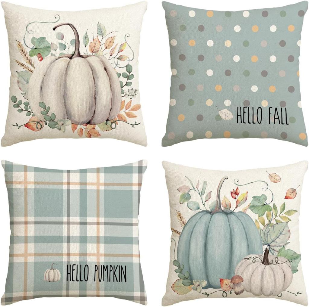 Various Harvest Festival Pumpkin Combination Pillow Covers Set of Four Thanksgiving Decorative Pillow Cushion Covers