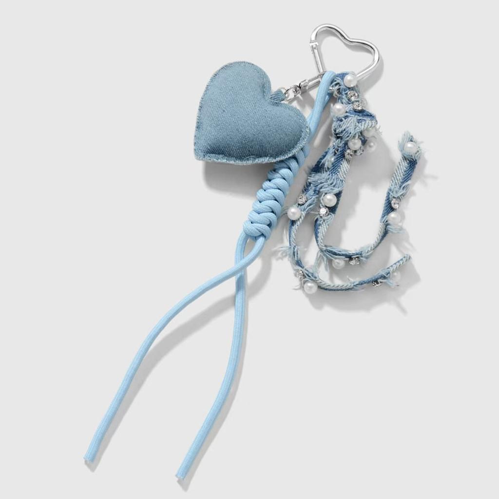 Denim Distressed Frayed Ribbon Pearl Tassel Star Pendant Decorative Bag Charm Accessory For School Backpack Bag Charm