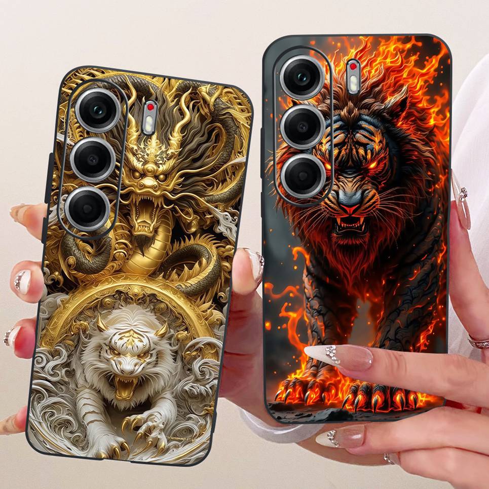 Чехол Для Tecno Camon 40 Pro CM7 CM6 Чехлы Для Телефона На Camon 40 4G CM5 Милые Мультяшные Животные Крутой Дракон Лев Мягкий ТПУ Черный Чехол