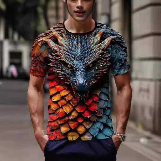 Летний топ с круглым вырезом и принтом 3D-дракона, модные повседневные футболки с короткими рукавами для мужчин