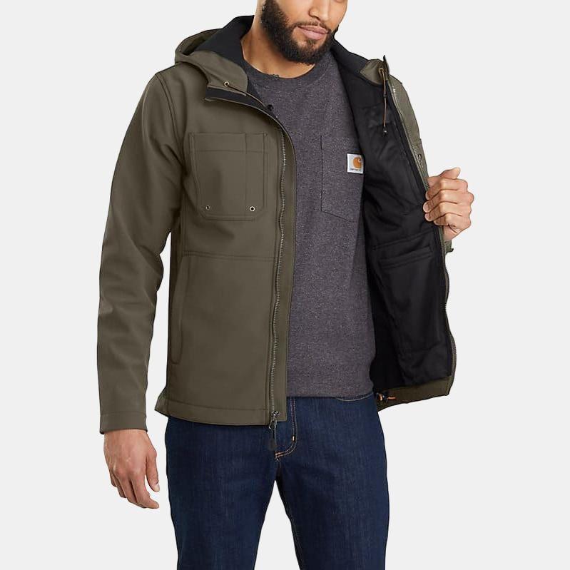 carhartt 103829 Коллекция RAIN DEFENDER СРЕДНЕЙ ПЛОТНОСТИ SOFTSHELL КУРТКА С КАПЮШОНОМ Уровень 1 Устойчивость к холоду СВОБОДНЫЙ ПОКРОЙ 103829