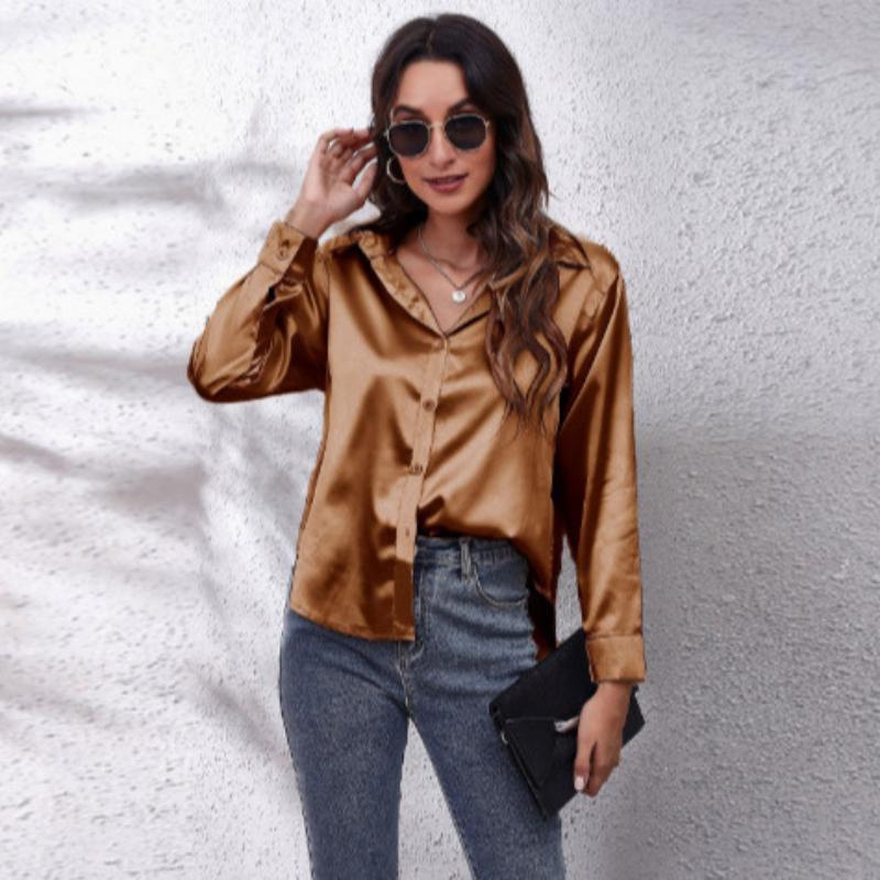 Женская простая блузка, весенний новый кардиган с V-образным вырезом, свободная рубашка с длинным рукавом и пуговицами