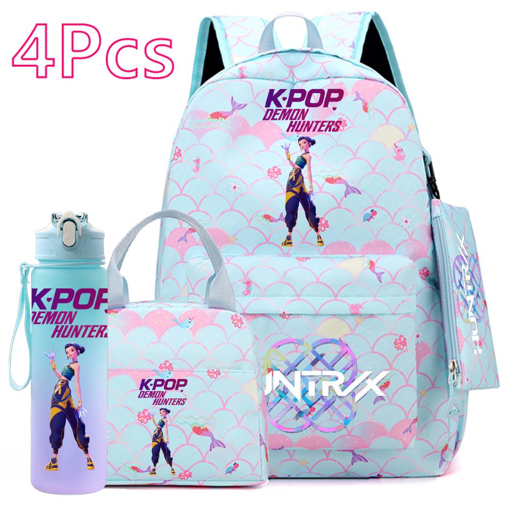 4 шт./компл. Аниме KPOP Рюкзак с принтом, с сумкой, пеналом, бутылкой для воды 750 мл для подростка, студента, мальчика, девочки, большой вместимости, для книг, школьная сумка
