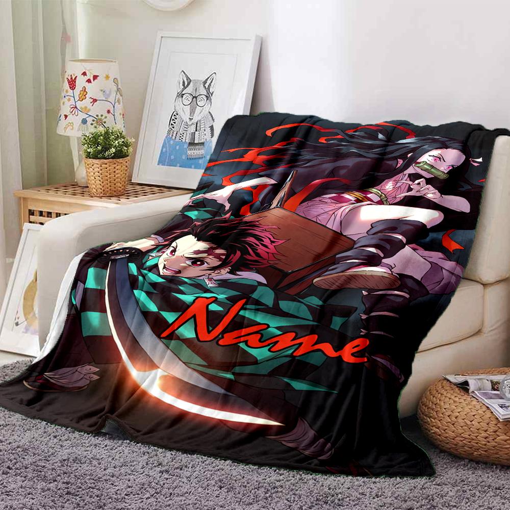 Custom Name Demon Slayer Theme Printed Blanket - Perfect for Couch, Bed, Travel & Outdoor Use | Machine Washable, Cozy & Durable.