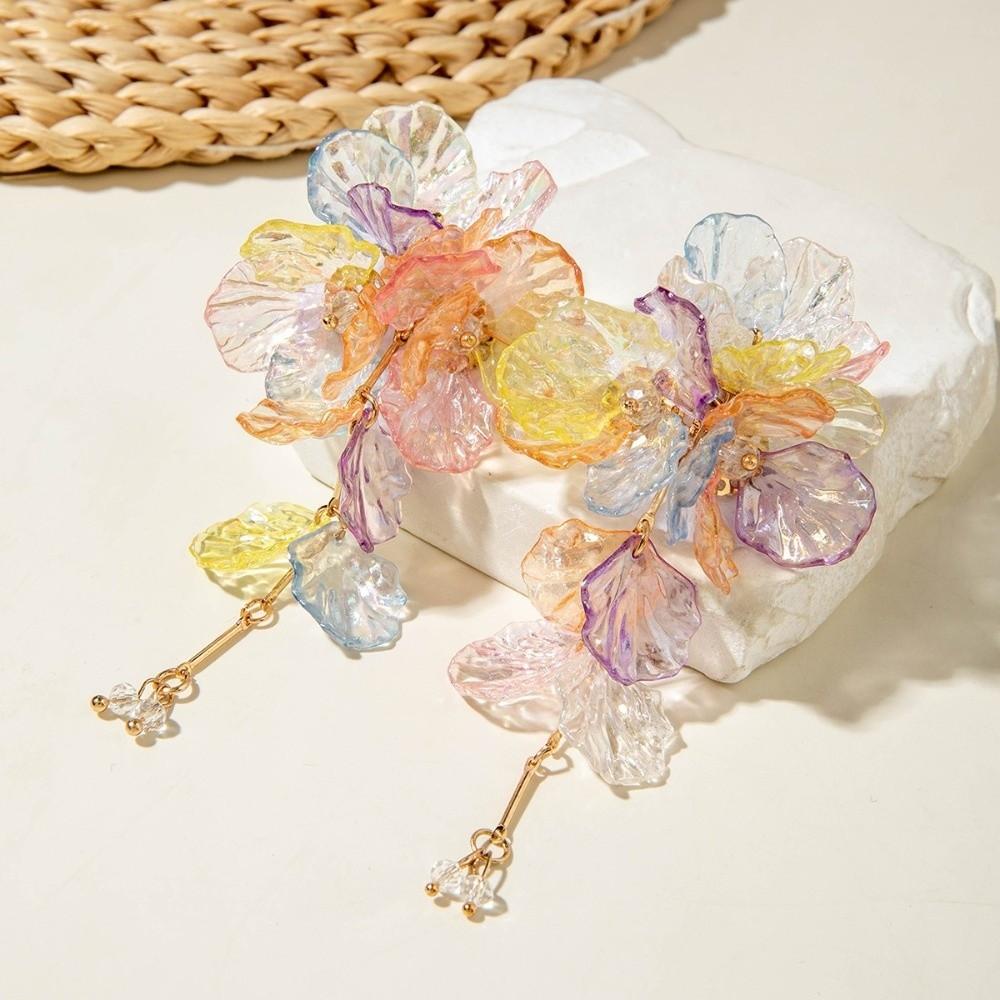 Iridescent Tassel Drop Earrings Transparent Petal Statement Earrings Seaside Beach