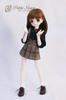 Petite Marie Scale BJD Jumper Skirt with Brown Ribbon and Black Blouse Set Check British Glen Plaid Jumper Skirt for 40cm BJD Dolls 1/3 (2 Pieces)