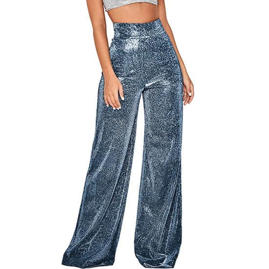 Женские брюки, блестящие однотонные брюки с высокой талией, весенне-осенние темпераментные свободные прямые широкие брюки, повседневная одежда