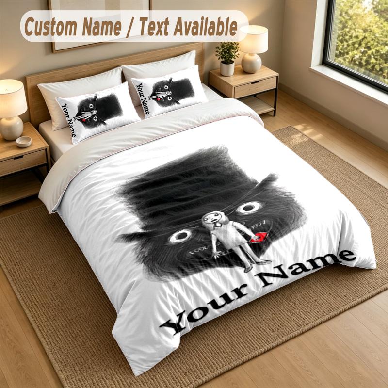 3Pcs Bedding Set Custom Name Text, 1 Sheet 2 Pillowcases Home Bed DecorThe Babadook