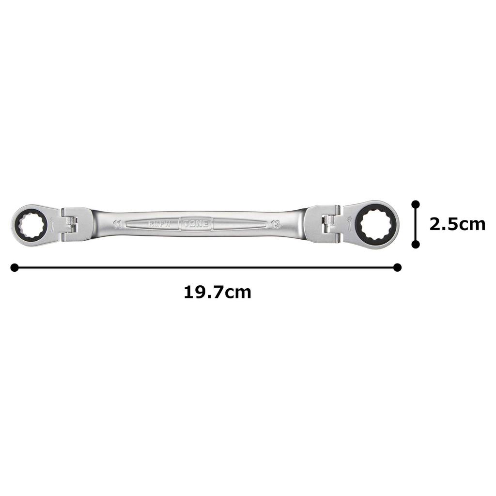 TONE Double Head Ratchet Box Wrench Width Across Flats 11 X 13 Mm RMFW-1113