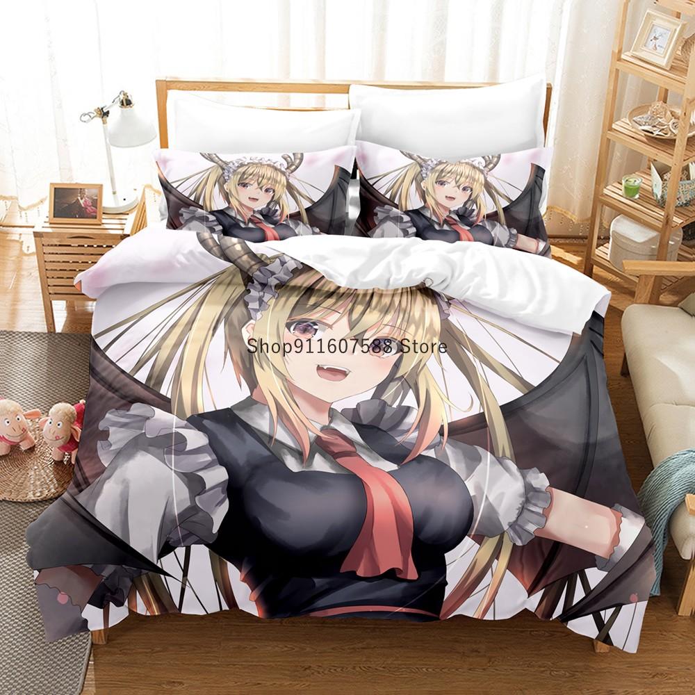 Комплект постельного белья «Дракон-горничная мисс Кобаяси» Мультяшный Аниме трехпредметный комплект Взрослый Детский Спальня Пододеяльник Комплекты 3D-печать Каваи Аниме