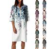 Women's Summer Retro Floral Print V-Neck Half Sleeve Dress Lightweight Breathable Dress