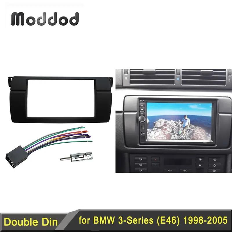 Double 2 Din Fascia For BMW 3 Series E46 1998-2005 Radio DVD Stereo Panel Dash Mount Trim Kit Frame Wiring + Antenna Adapter
