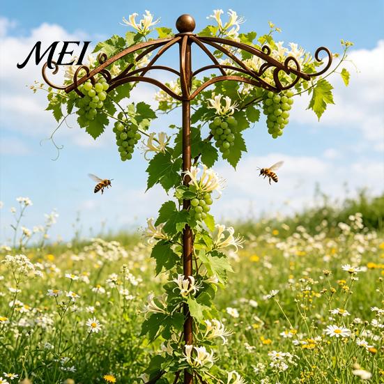 Vintage Umbrella Garden Decor Trellis, Metal Climbing Plant Support, Outdoor Support Stake Decorative Trellis for Vines, Roses, Patio Yard Vertical