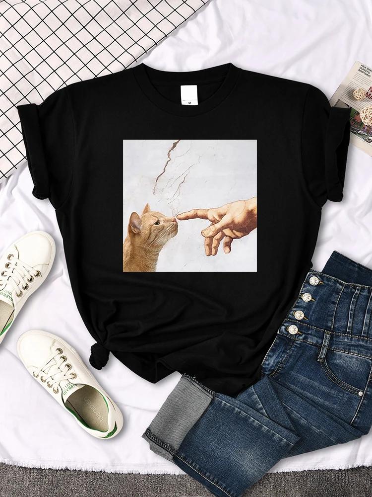 Mona Lisa T Shirts Funny Cat Lovely Cute Printed TShirt for WomenS Crewneck Gothic Women Tshirt Casual Female Tee Shirts