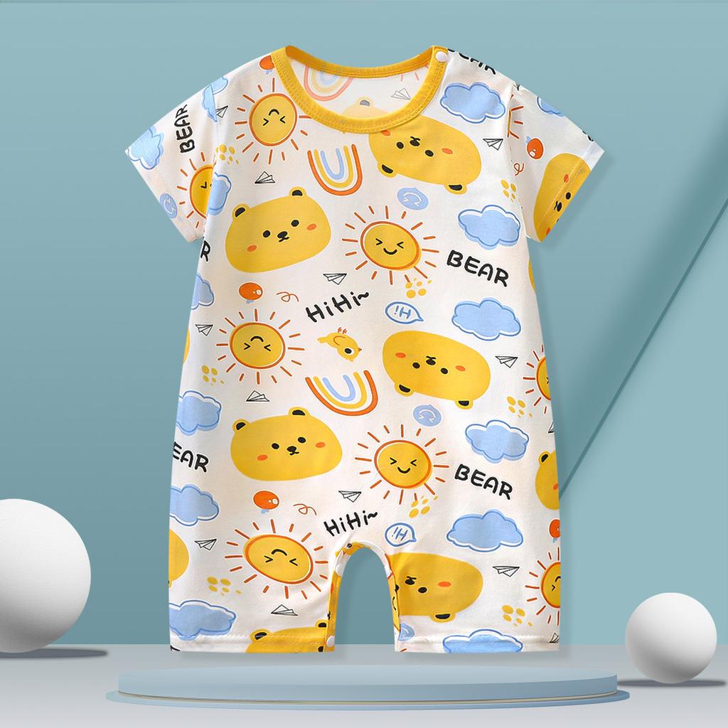Baby Thin Onesie Summer Newborn Short Sleeved Crawl Suit Cartoon Pajamas for Boys and Girls