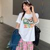 Harajuku Funny Cartoon Short Sleeve T-shirts Women Summer Pure Cotton Casual Oversized T Shirt Women's Streetwear White Y2k Tops