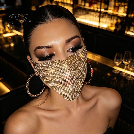 Sexy Nightclub Props Sparkly Rhinestone Face Mask, Glitter Crystal Masquerade Bling Half Exquisite Metal Art Mask Covers for Women Halloween