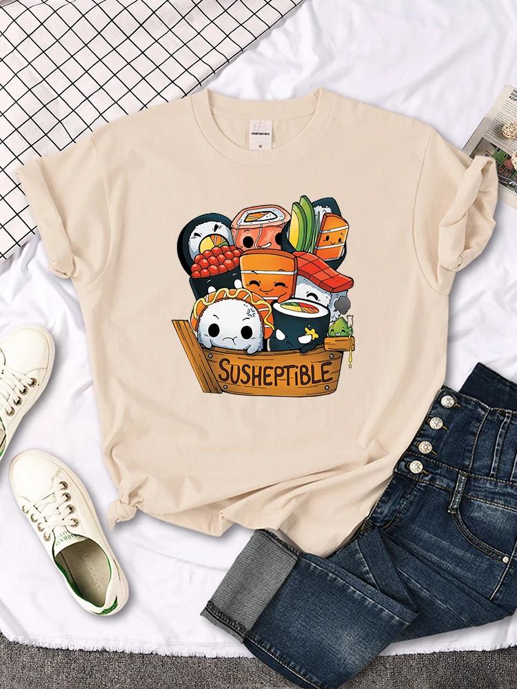 Kawaii вкусная еда суши детские стильные женские футболки с принтом летние модные топы модные футболки свободные мягкие женские футболки