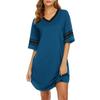 Women's Nightgown Cotton Sleep Shirt V Neck Short Sleeve Loose Comfy Pajama Sleepwear