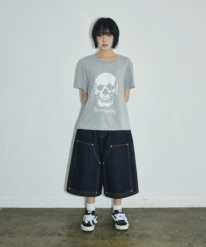 SCALLYWAG Double Knee Carpenter Raw Bermuda Denim Shorts [Indigo]