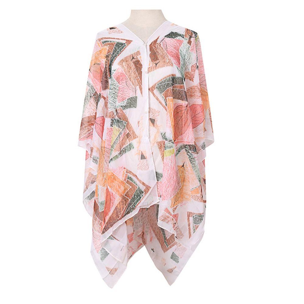 Geometric Patterns Chiffon Shawl Multicolor Suncreen Cardigan Fashion Beach Towel Summer