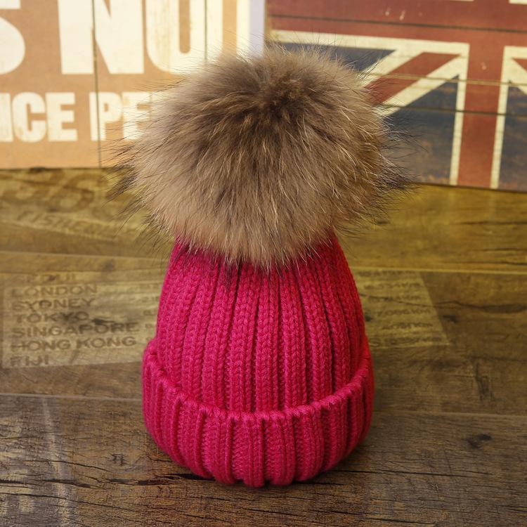 Factory Winter New Large Custom Hat Real Fur Knit Double Pom Pom Hat