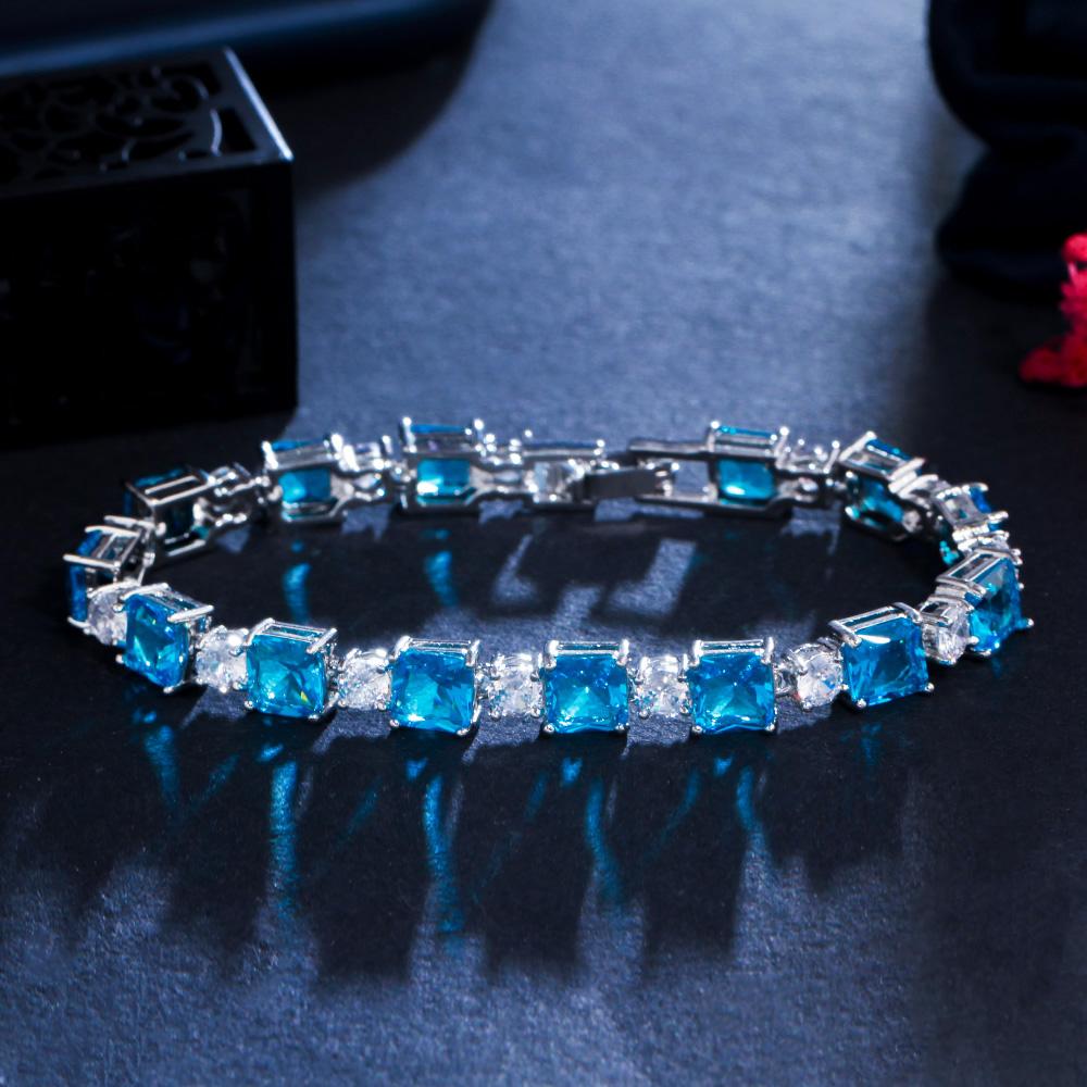 CMM Classic Light Blue Cubic Zirconia Square Tennis Bracelet