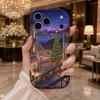 Christmas Town Train Night Scene Phone Case for iPhone 17 Pro Max, Festive Holiday Village Soft TPU Cover, Winter Xmas Scenic Protective Back Shell