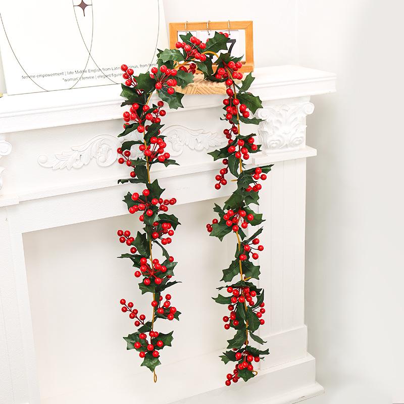 Red Berry Christmas Vine Decoration with Simulated Leaves