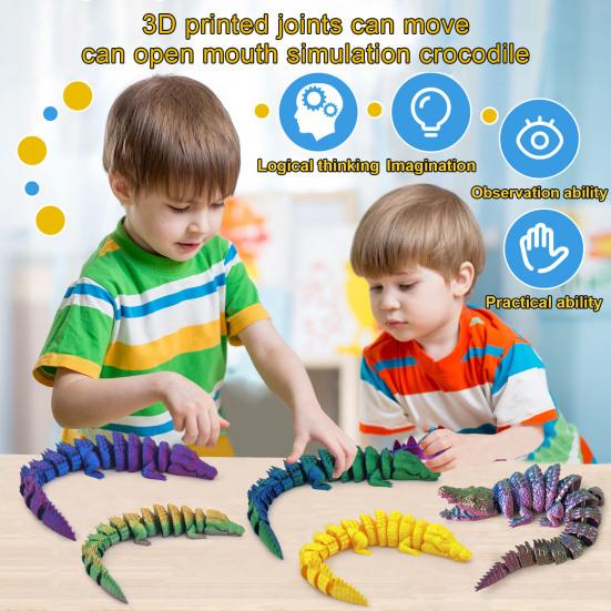 3D Printed Crocodile Toy Articulated Crocodile Ornament with Moveable Joints Anxiety Relief Crocodile Toy with Openable Mouth Gift for Adults Kids