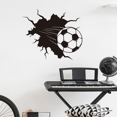 3D Мультяшные Наклейки на Стену «Пробивающий Стену Футбольный Мяч», Игривое Футбольное Настенное Искусство для Детской Комнаты, Детского Сада и Игровой Комнаты