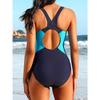 CHARMLEAKS Women's Pro One Piece Athletic Bathing Suit Crew Neck Color Block Swimsuit