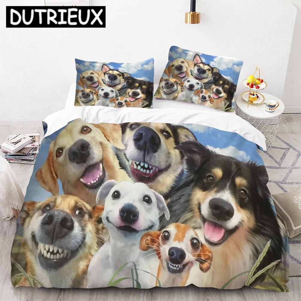 Cute Cartoon Dogs Animal 3D Duvet Cover Bedding Set Comforter Linen Pillowcases Quilt Cover Home Decor Single Double Twin Queen