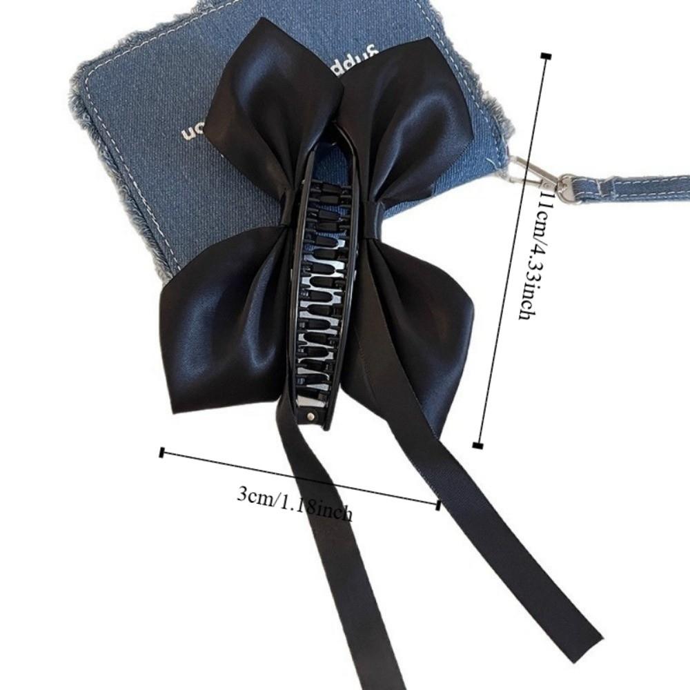 Satin Bowknot Solid Color Hair Clip Wide Side Ponytail Clip Versatile Banana Clip Daily Use