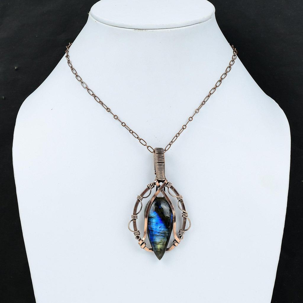 Кулон из лабрадорита, медная проволочная обертка, подвеска из драгоценного камня ручной работы, лабрадорит, медные украшения, подарок на годовщину, проволочная обертка