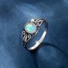 Vintage S925 Sterling Silver Oval Fire Opal Leaf Rings for Women Ethnic Bridal Ring Wedding Jewelry