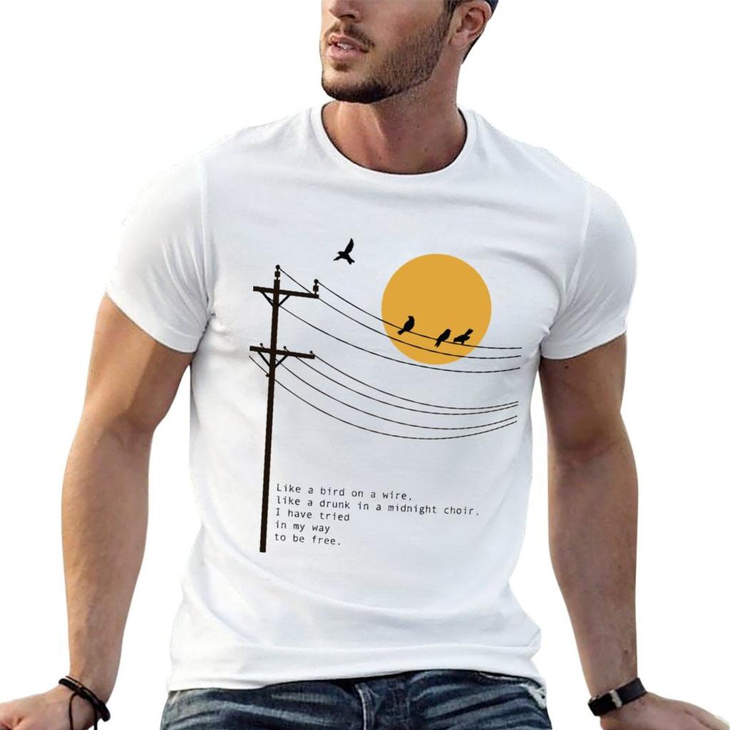 Leonard Cohen Bird On A Wire Poetry Art TShirt Retro Graphic Print TShirt