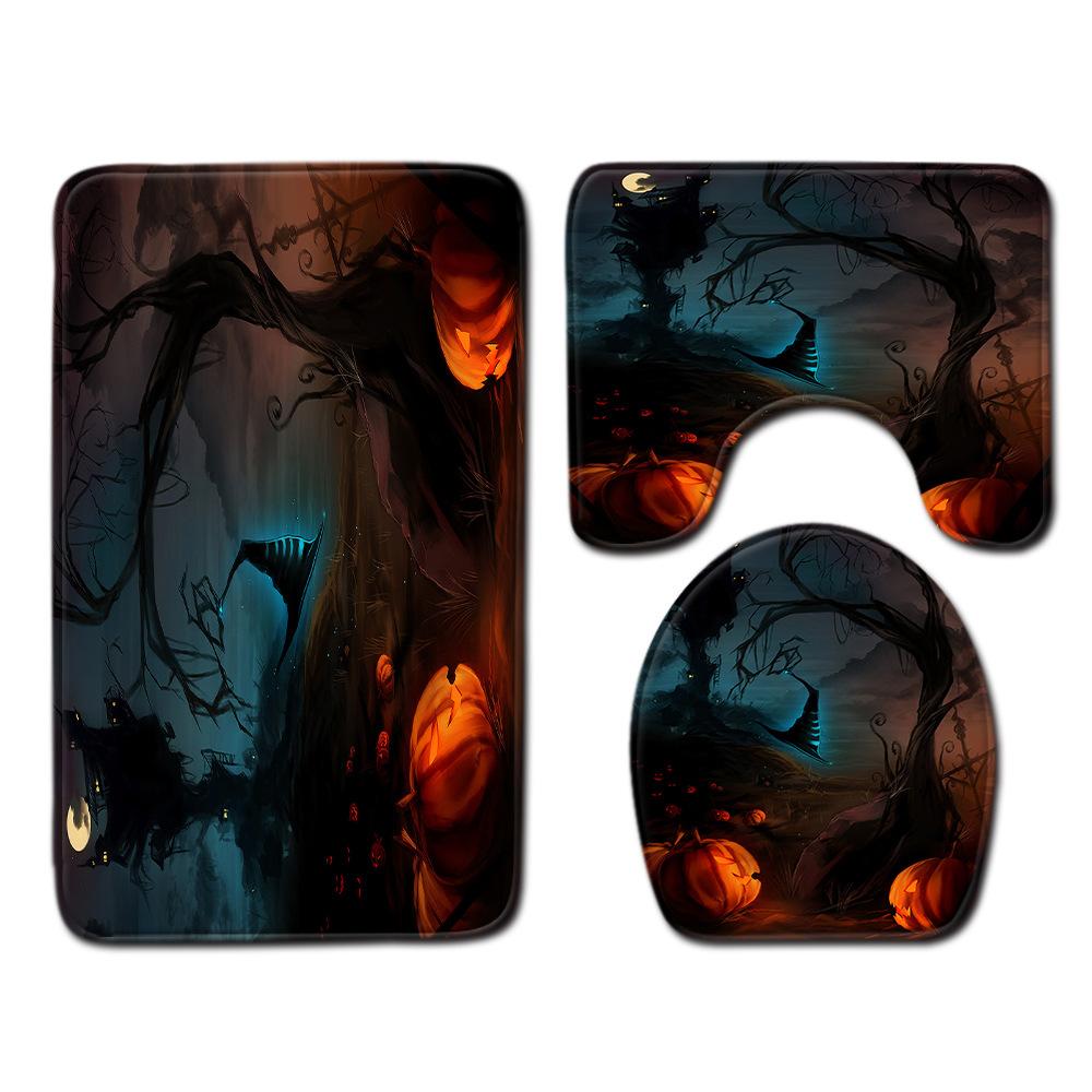Halloween Bathroom Four-Piece Combination Set Bedroom Non-Slip Carpet Floor Mat Door Mat