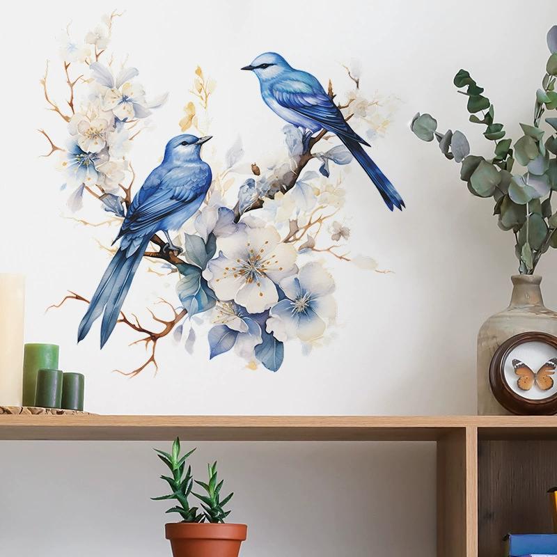 Colorful Flower Pendant Lamp Bird Wall Sticker For Bedroom Living Room Entrance Home Background Decoration Self-adhesive 29*22CM