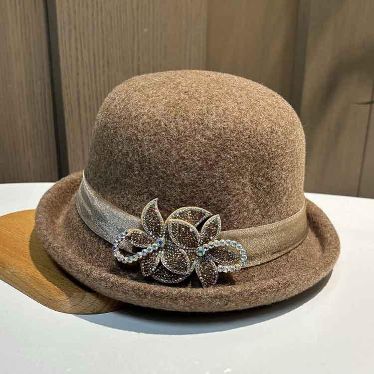 Hat lady autumn and winter fashion elegant basin hat knitted woolen top hat middle-aged and elderly mother warm bucket hat