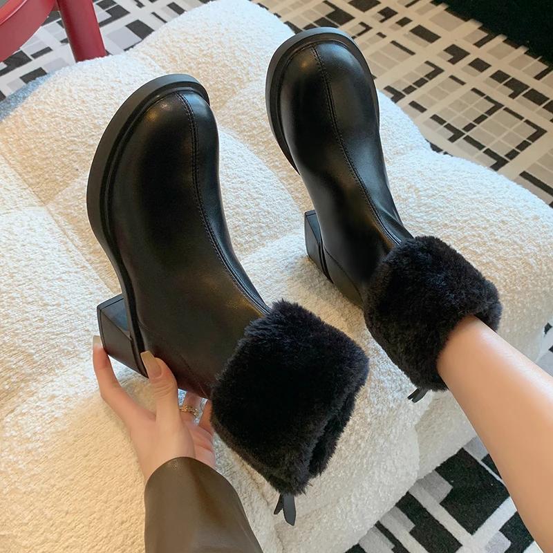 Women's Shoes 2024 New Fashion Solid Color Thick Heel Round Toe Winter High Heels Women's Mid-calf Boots Winter Boots for Women