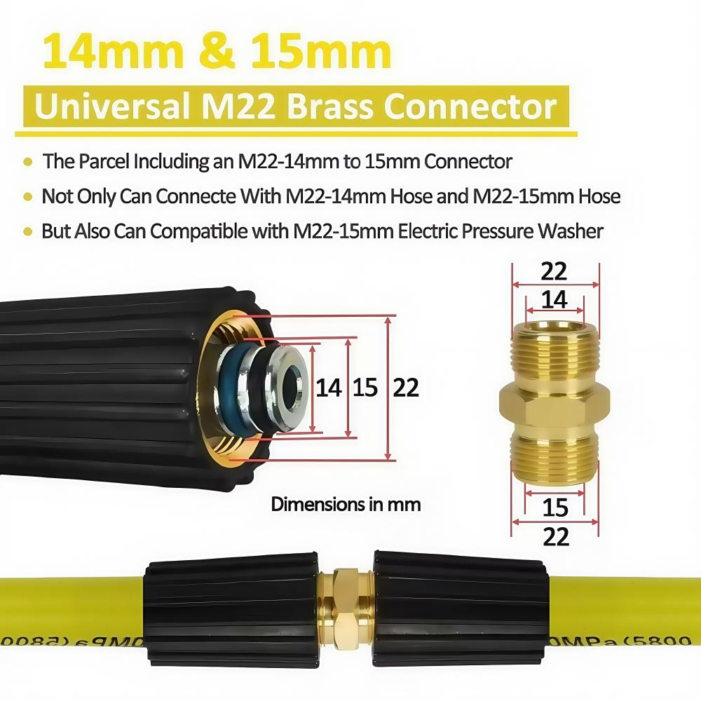 5-25m High Pressure Cleaning Machine Hose 5800PSI Kink Resistant Hose Car Washer Water Cleaning Extension Hose M22-pin 14/15