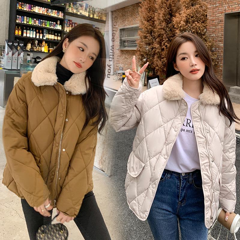 Женская короткая куртка-бомбер большого размера с цветными лацканами, зимняя повседневная одежда из хлопка, хлопковое пальто, куртка